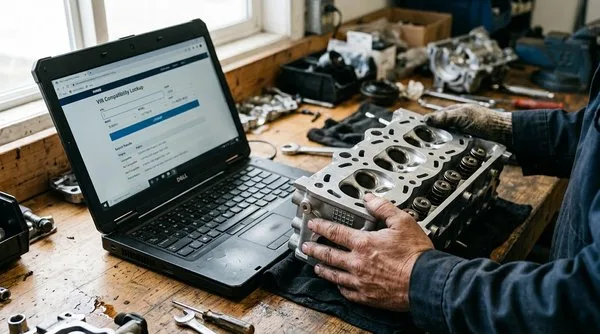 VIN compatibility lookup confirming fitment for used engine parts in Houston